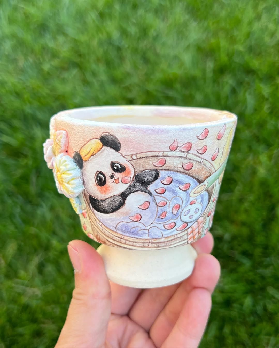 3D Floral Bath Time Panda with 3D Sculpt Floral Planter