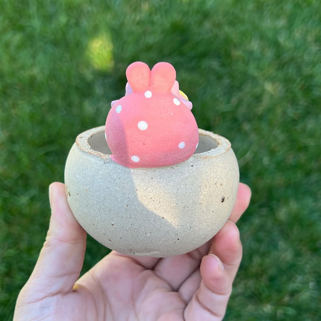 Pink Bunny Beanbag Ducky With Lollipop Planter