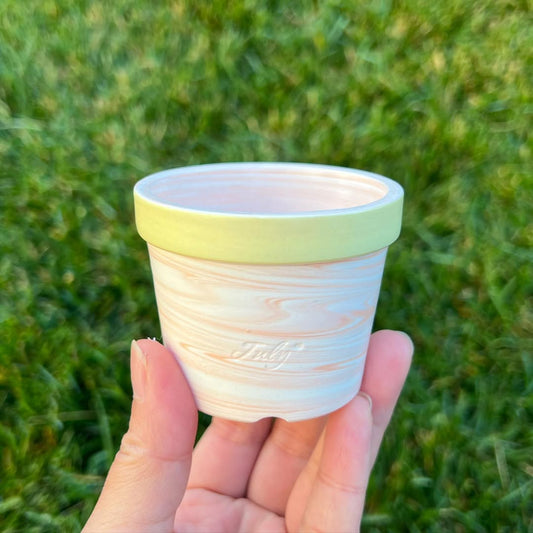 July Classic Pastel Yellow Orange Swirl Rainbow Planter
