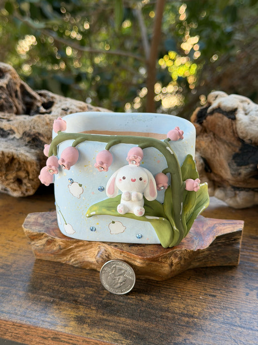 Lily of the valley bunny pot