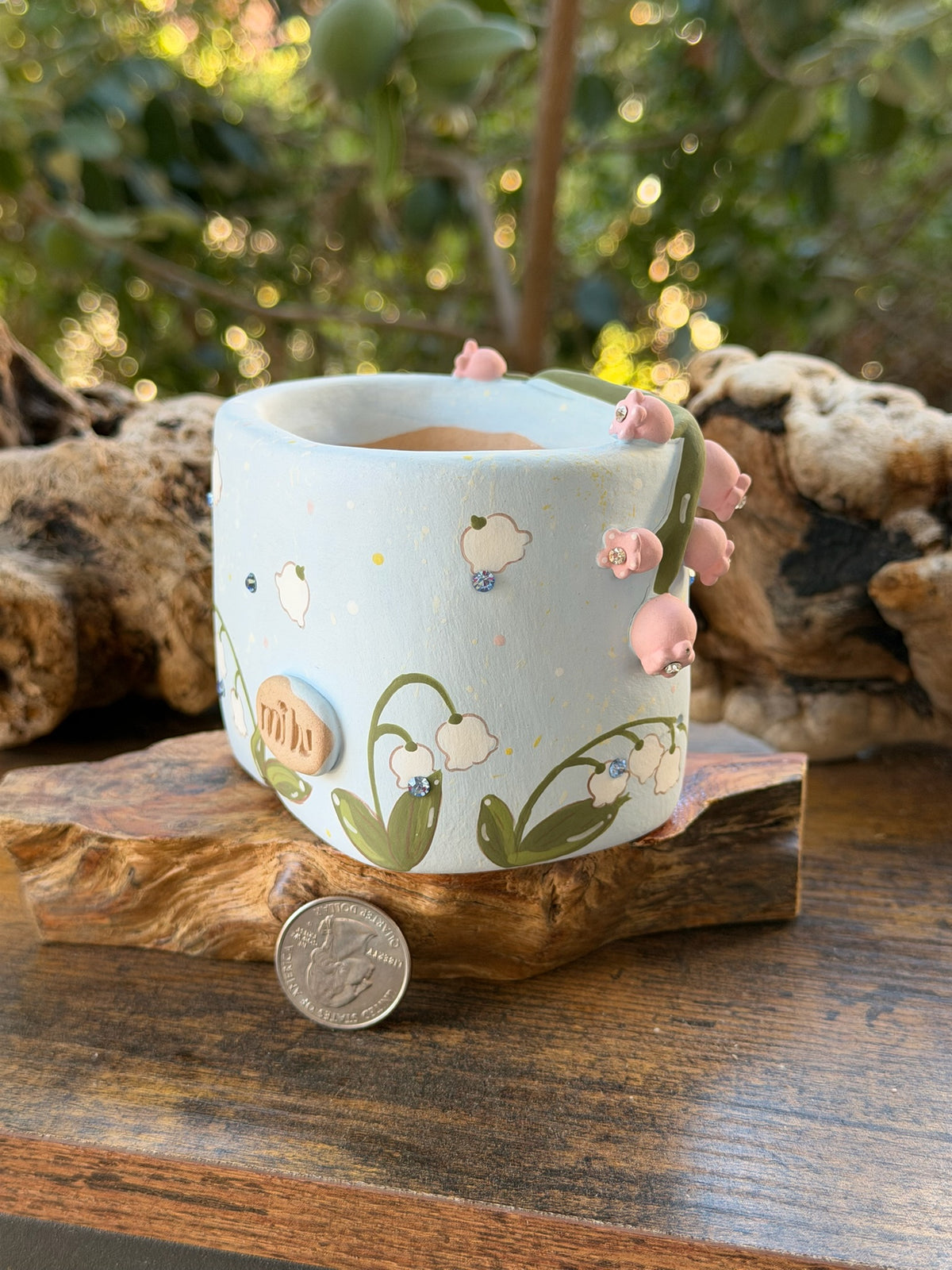 Lily of the valley bunny pot