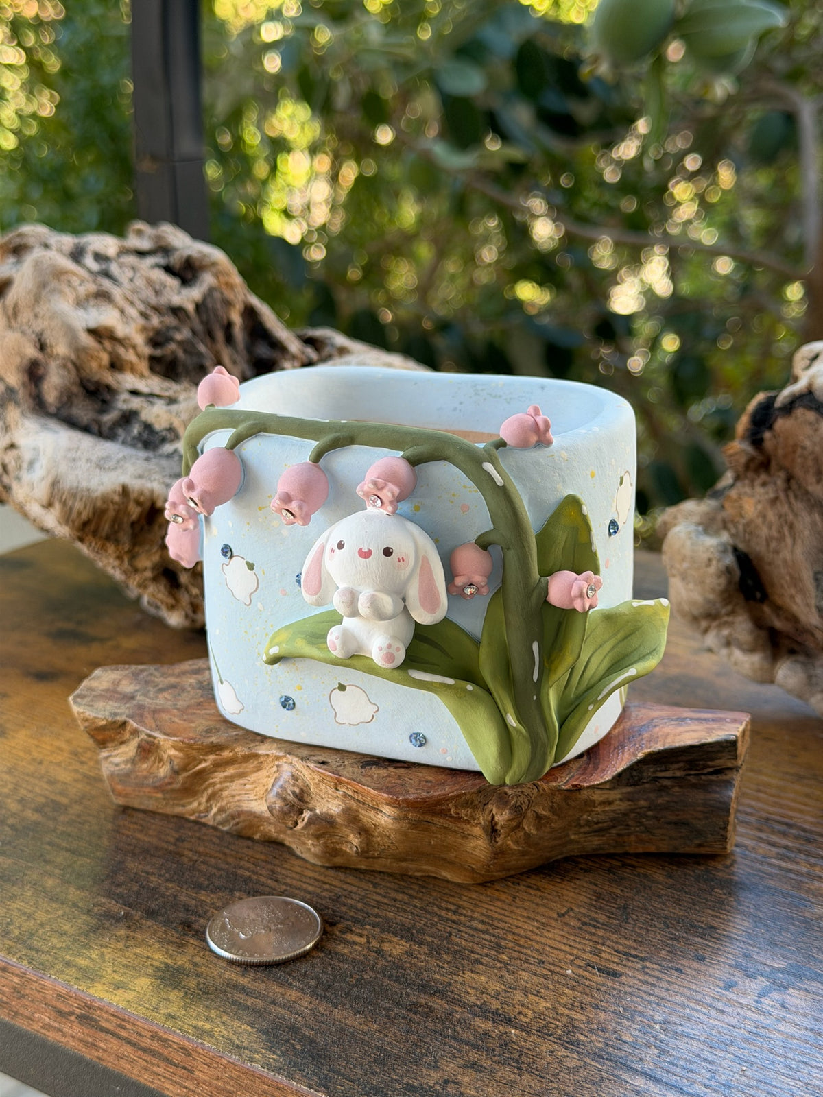 Lily of the valley bunny pot