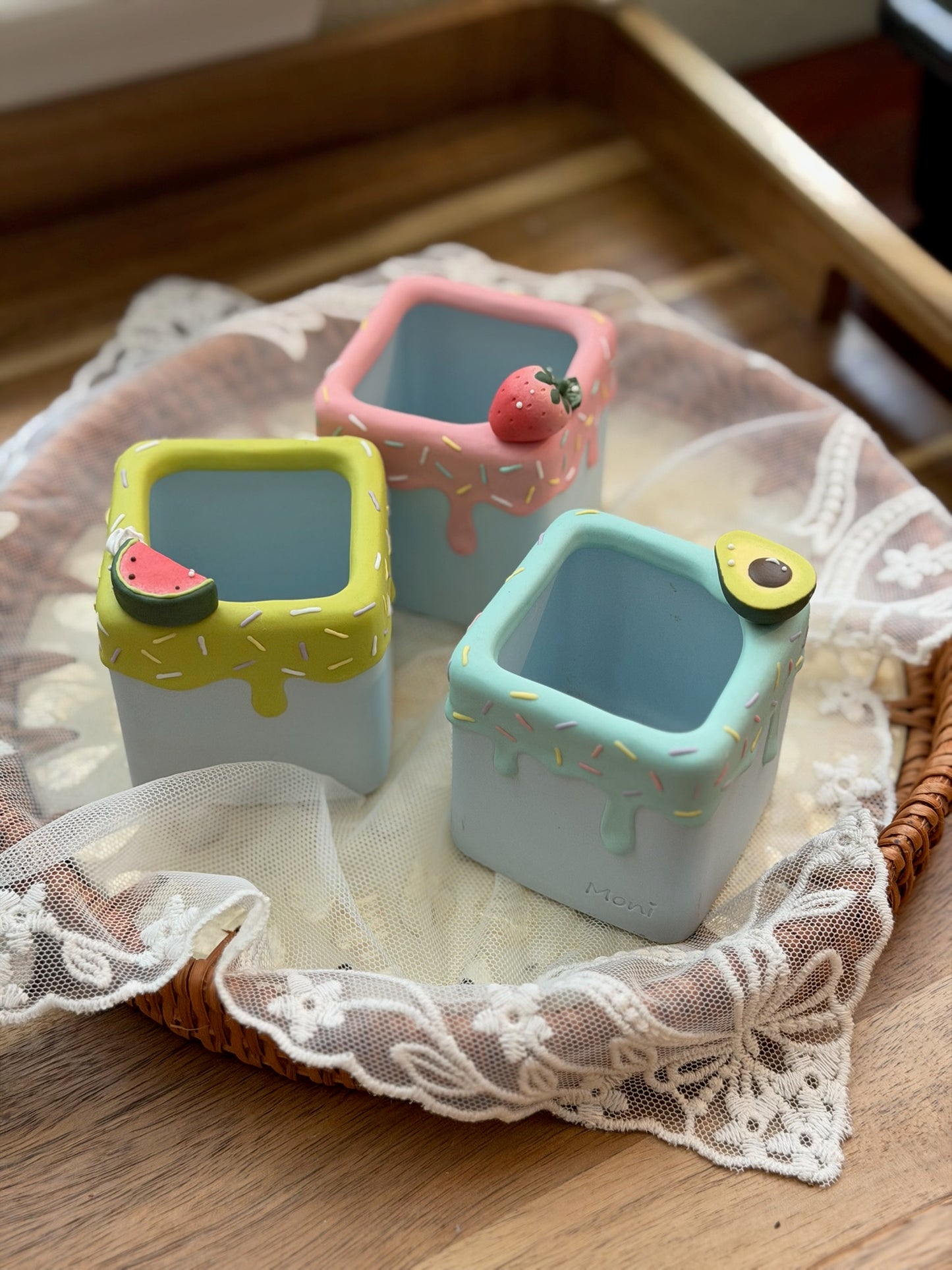 Handmade Ice Cream Cake with Fruits and Sprinkles succulent planter