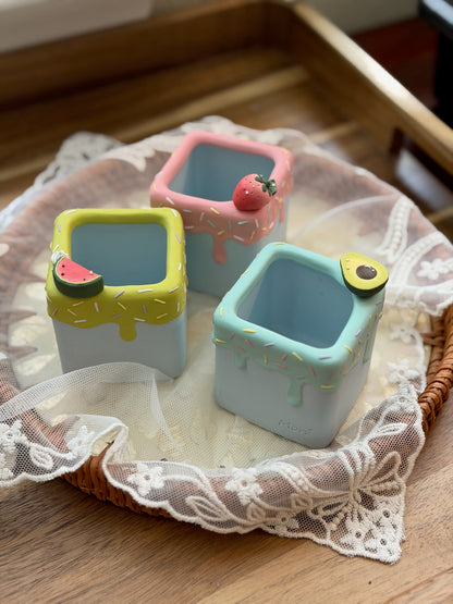 Handmade Ice Cream Cake with Fruits and Sprinkles succulent planter