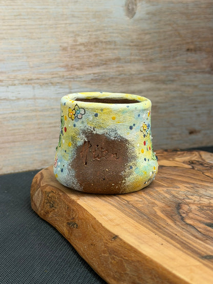 Hand Painted Winged Rabbit Pot with Hydrangeas