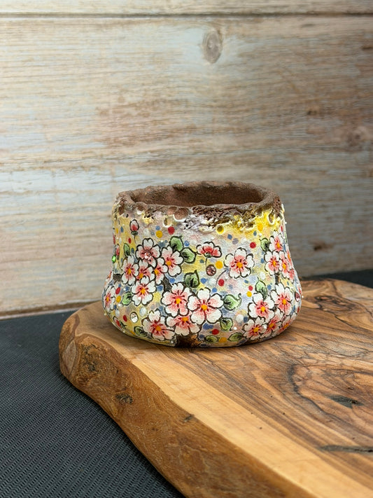 Hand Painted Planter with Apricot Blossom