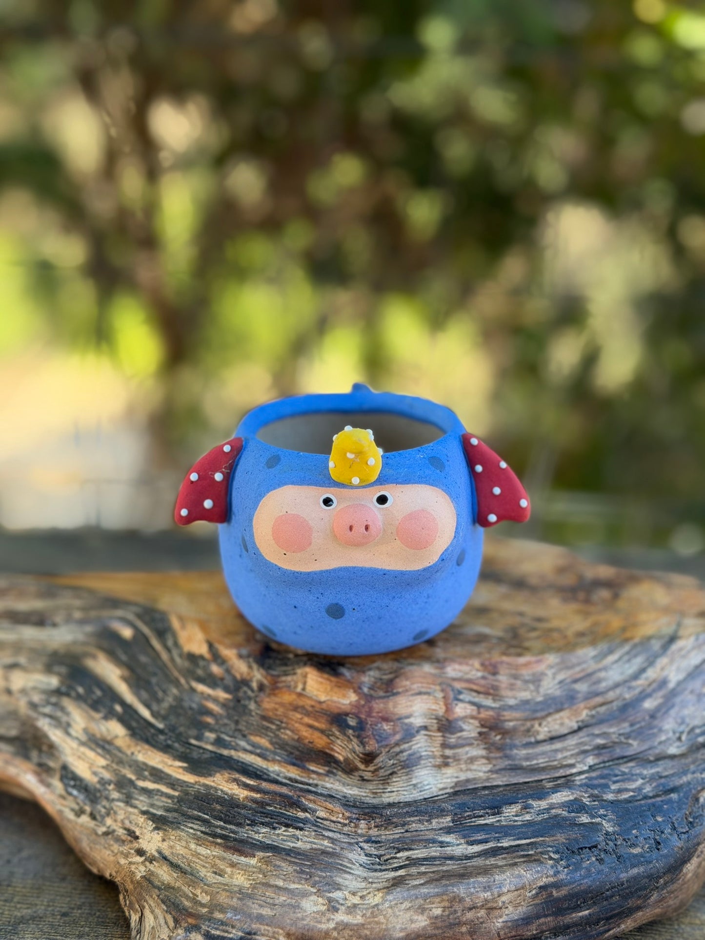 Piggy pot - Blue Poka dot monster (Small)