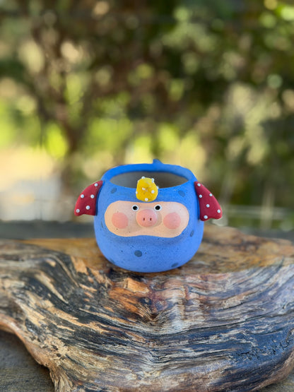 Piggy pot - Blue Poka dot monster (Small)