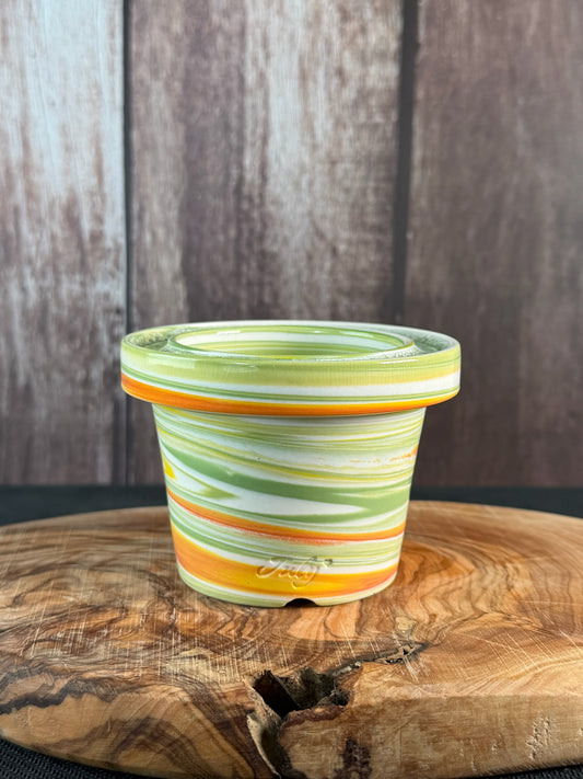 July Glass Art Pistachio Green Swirl Planter