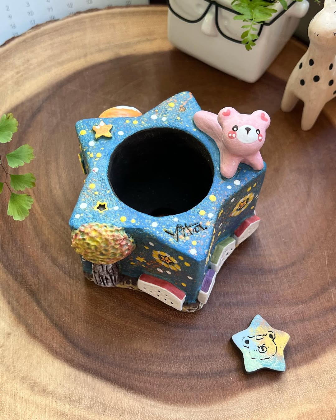 Starry Dreams With Pink Bear Planter