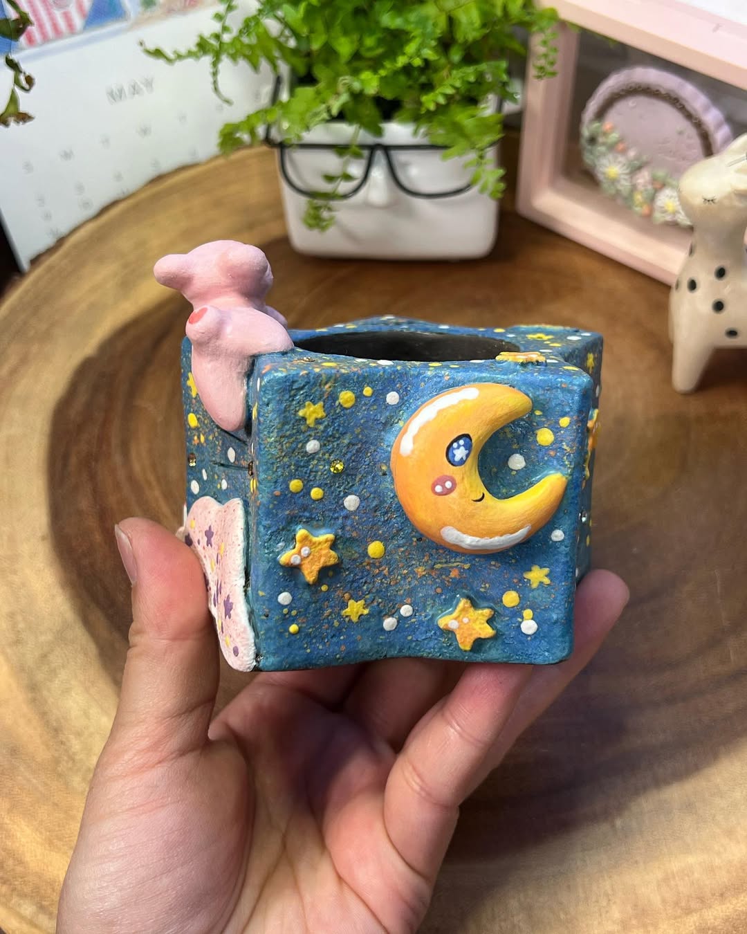 Starry Dreams With Pink Bear Planter