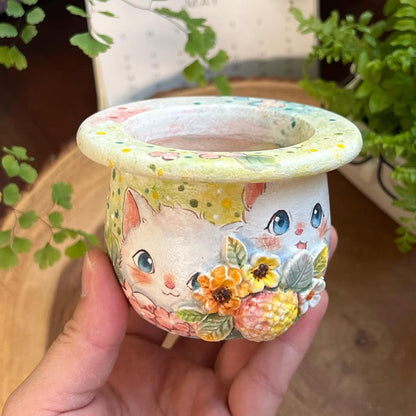 Snuggle Twin Kitties With Hydrangea Planter