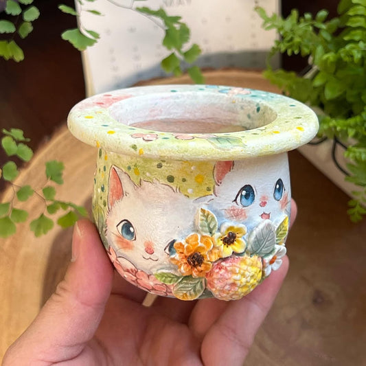 Snuggle Twin Kitties With Hydrangea Planter