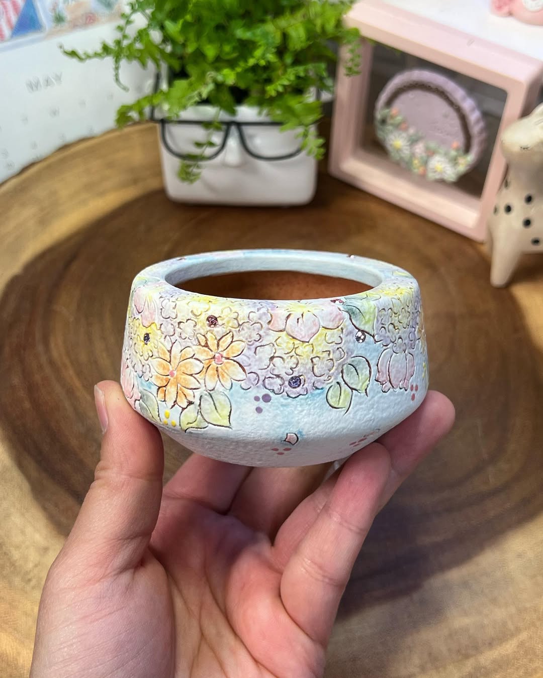 Lavender Daisy Hand-Painted C Planter