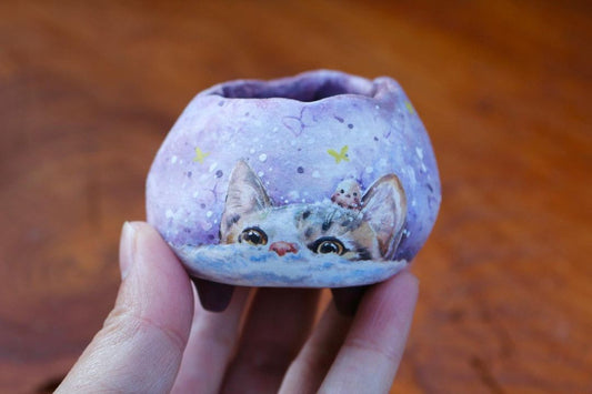 Hand Painted Peek-a-Kitten Planter