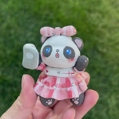 Panda Figurines - Pink Dress With Book