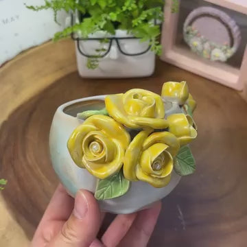 Golden Roses Sculpted Planter