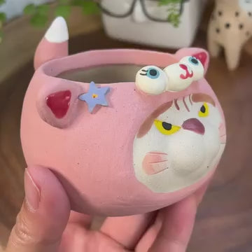 Pink Cat in Disguise- Cat Series Planter